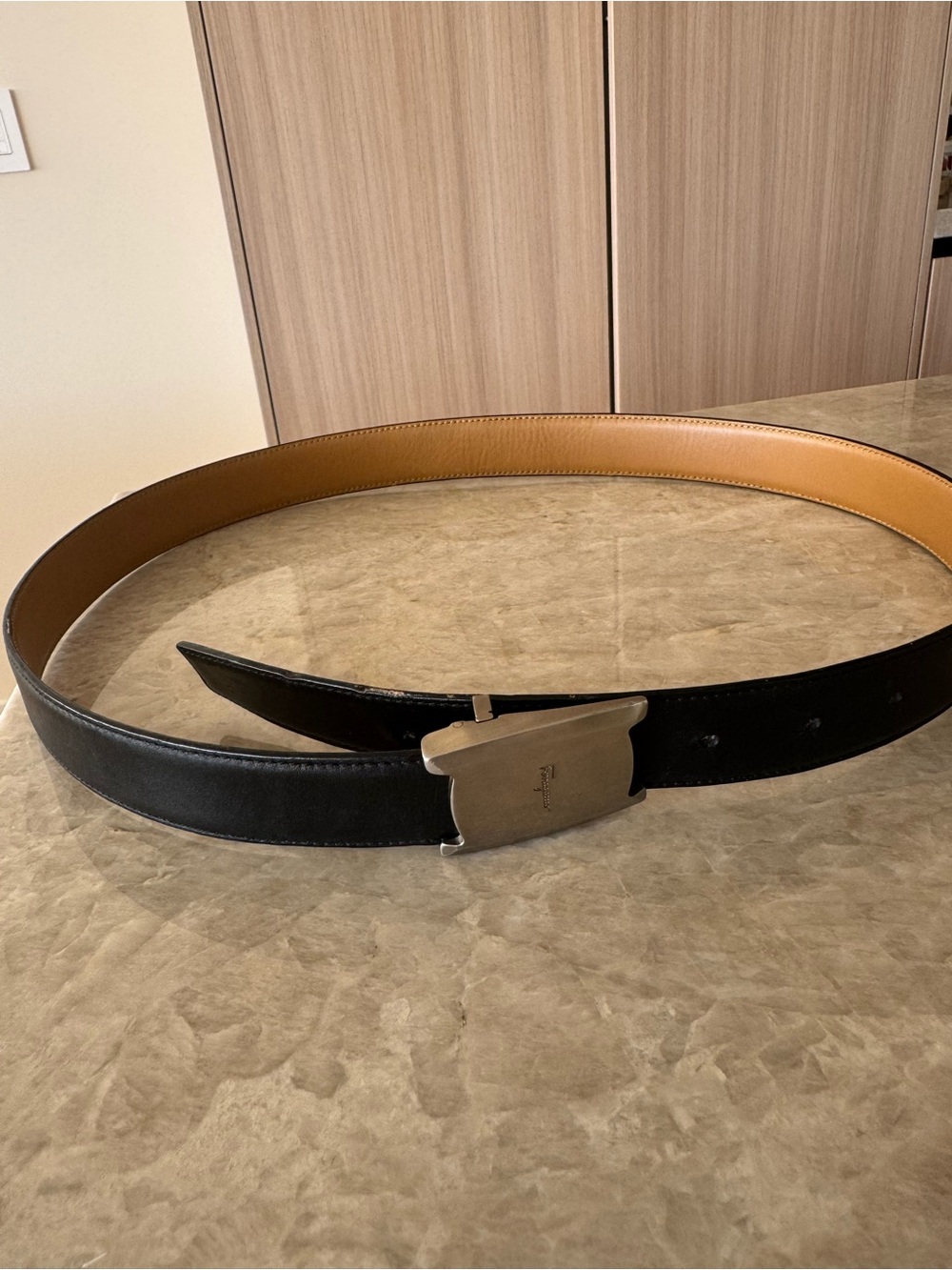 Authentic Vintage Salvatore Ferragamo Men’s Black Leather Belt With Buckle